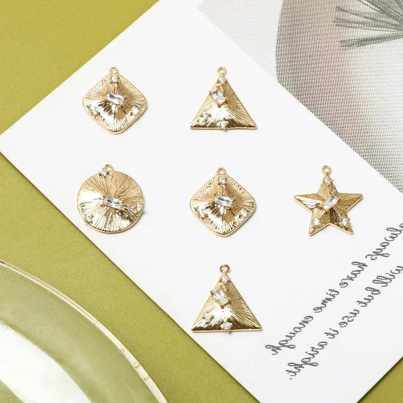 Copper plated 18K real zircon Pentagram DIY jewelry accessories 2pcs