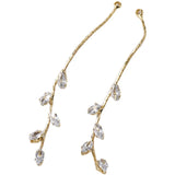 18k Copper-Plated Willow Leaf Zircon Tassel Earrings