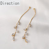 18k Copper-Plated Willow Leaf Zircon Tassel Earrings