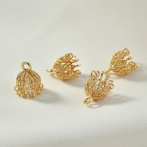 18k Porous Tassel Flower Hat Holder Pendant Earrings
