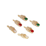 Copper Plated Zircon Leaf Pendant for DIY Jewelry 4pcs