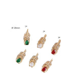 Copper Plated Zircon Leaf Pendant for DIY Jewelry 4pcs