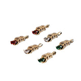 Copper Plated Zircon Leaf Pendant for DIY Jewelry 4pcs