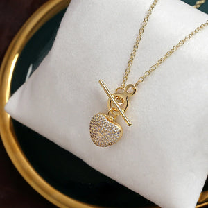 Copper Zirconium Love Clasp Necklace Pendant