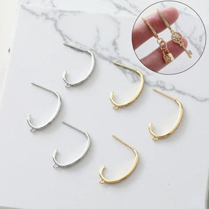 Copper-Plated C-Shaped Earrings with Zirconium Inlay DIY Material