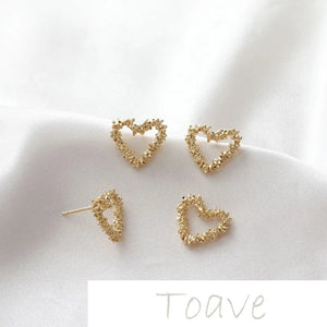 Hollow Peach Heart Silver Needle Earrings, Copper-Plated Gold