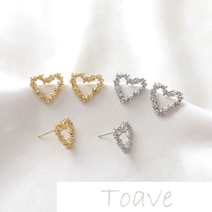 Hollow Peach Heart Silver Needle Earrings, Copper-Plated Gold
