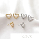 Hollow Peach Heart Silver Needle Earrings, Copper-Plated Gold