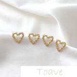 Hollow Peach Heart Silver Needle Earrings, Copper-Plated Gold