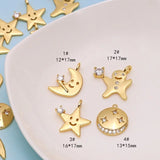 Copper Plated Moon Pendant with Zircon - DIY Jewelry Accessories