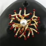 Copper Flower Brooch Pearl Vintage Pin