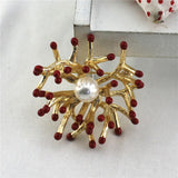 Copper Flower Brooch Pearl Vintage Pin