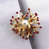 Copper Flower Brooch Pearl Vintage Pin