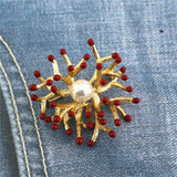 Copper Flower Brooch Pearl Vintage Pin