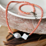 Red Crystal Beads Necklace Shell Stone Pearl Charms Choker