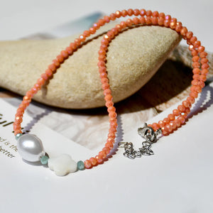 Red Crystal Beads Necklace Shell Stone Pearl Charms Choker