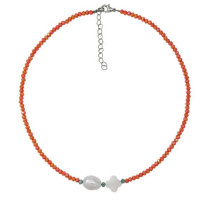 Red Crystal Beads Necklace Shell Stone Pearl Charms Choker