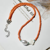 Red Crystal Beads Necklace Shell Stone Pearl Charms Choker