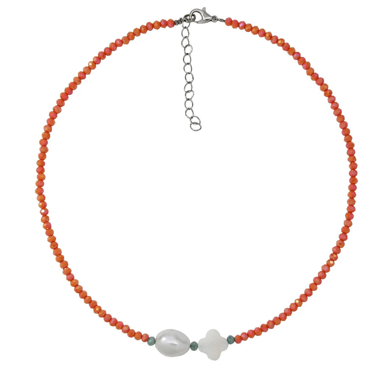 Red Crystal Beads Necklace Shell Stone Pearl Charms Choker