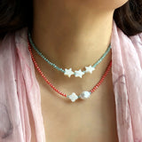 Red Crystal Beads Necklace Shell Stone Pearl Charms Choker