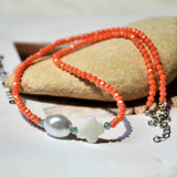 Red Crystal Beads Necklace Shell Stone Pearl Charms Choker