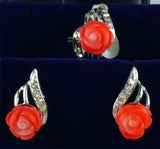 Coral Pink Flower South Sea Shell Pearl Earring Ring Set