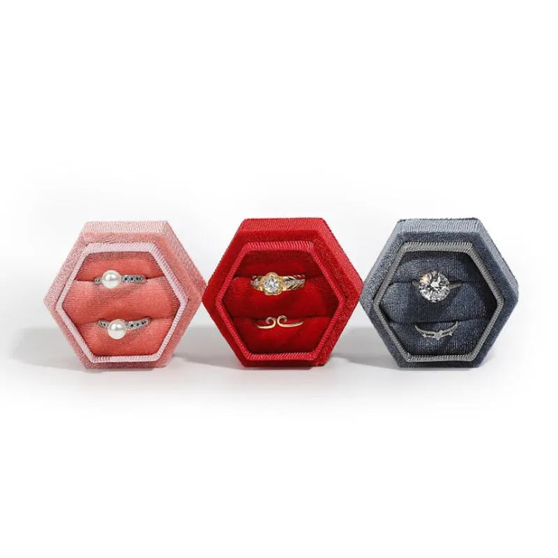 Colorful Spot Hexagon Flannelette Ring/Necklace Jewelry Box Wedding