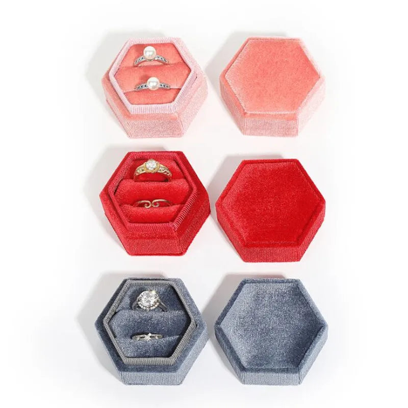 Colorful Spot Hexagon Flannelette Ring/Necklace Jewelry Box