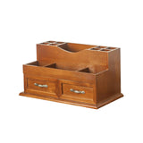 Cosmetic Storage Organizer 2 Drawers Retro Rustic Handle Wooden Desk Organizers