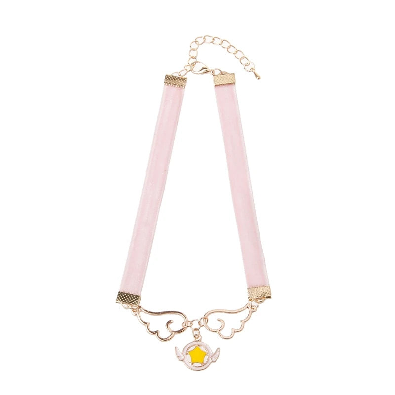 Cosplay Pendant Necklace Enamel Wing Star Heart Cherry Blossom Velvet Necklace