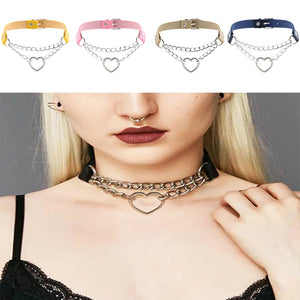 Vintage Gothic Leather Heart Choker Necklace
