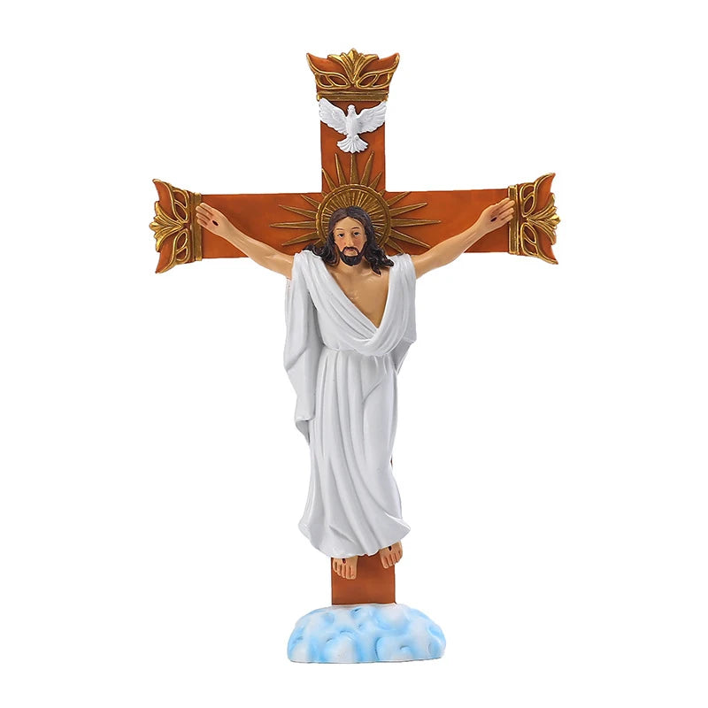 Crucifix Cross Statue Jesus Christ Figurine Resin Easter Chapel Decor