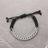 Cottvott Silver Cuban Link Chains Bracelet Adjustable Braided Leather Rope Chain
