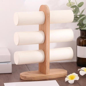 Jewelry Tower Display Holder with Wood Base Storage