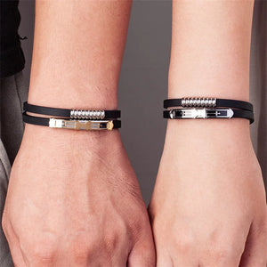 Cross Stainless Steel Couple Bracelet Double Layer Silicone Bangles
