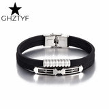 Cross Stainless Steel Couple Bracelet Double Layer Silicone Bangles