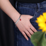 Engraved Stainless Steel Couple Bracelet with Stone