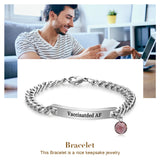Engraved Stainless Steel Couple Bracelet with Stone