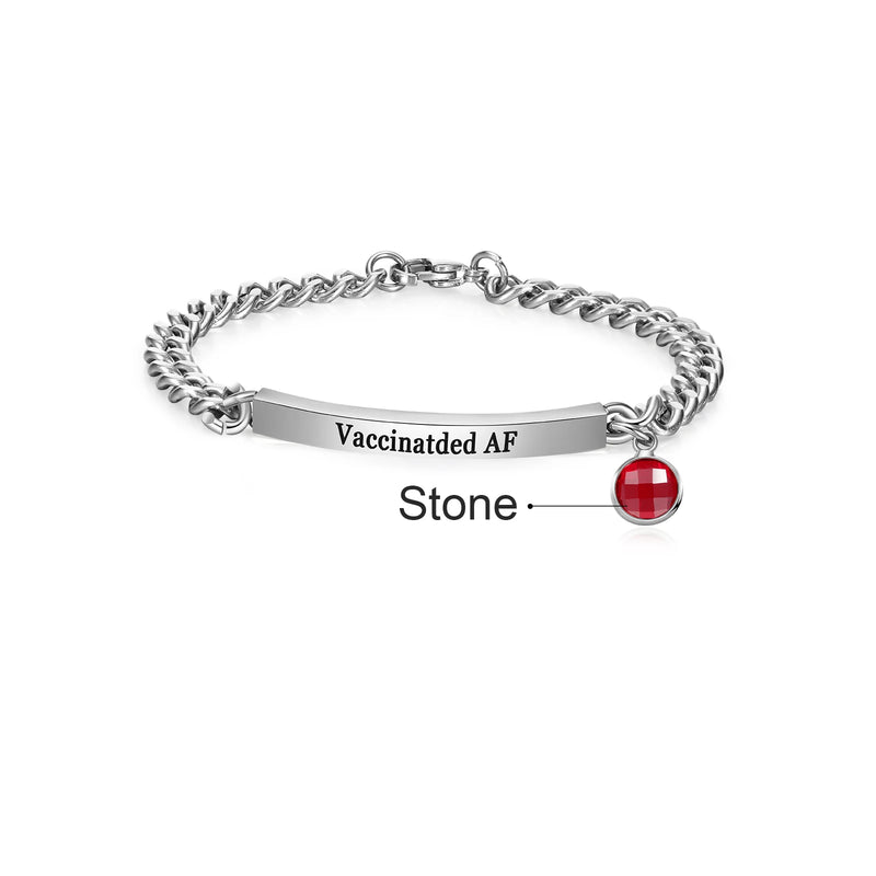 Engraved Stainless Steel Couple Bracelet with Stone
