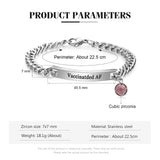 Engraved Stainless Steel Couple Bracelet with Stone
