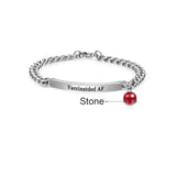 Engraved Stainless Steel Couple Bracelet with Stone