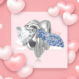 925 Silver Zircon Mermaid Tail Charm Couple Ring, Love Bead for Women