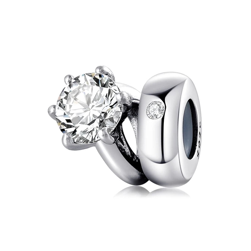 925 Silver Zircon Mermaid Tail Charm Couple Ring, Love Bead for Women