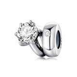925 Silver Zircon Mermaid Tail Charm Couple Ring, Love Bead for Women