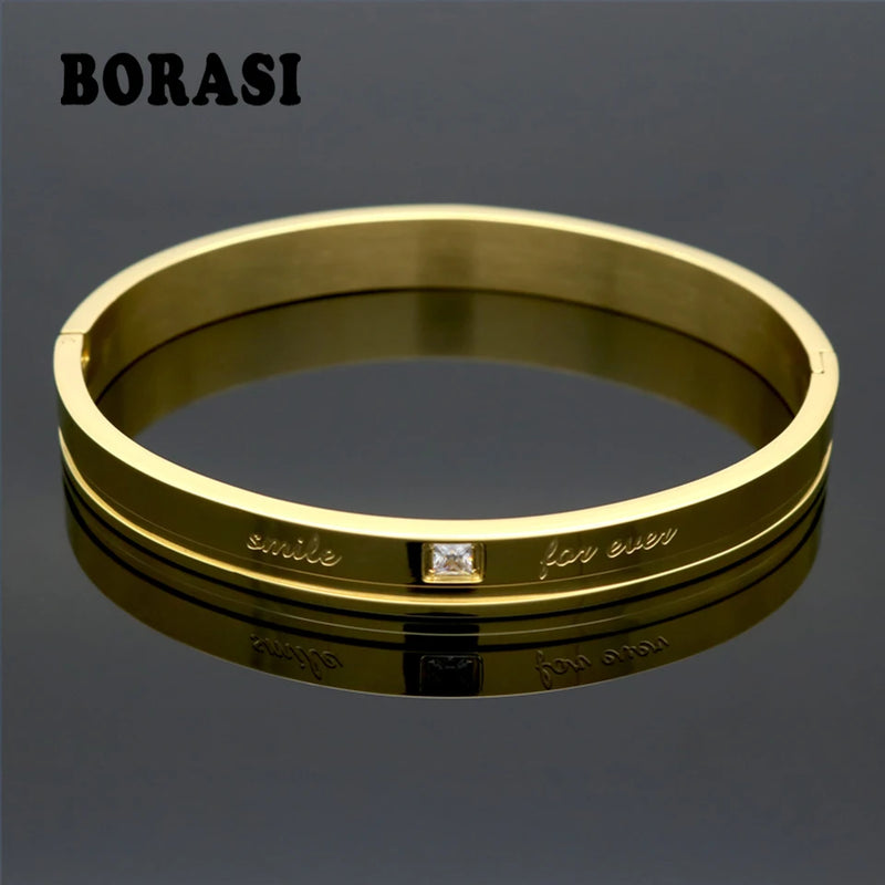 Stainless Steel Crystal Cuff Love Bracelet Women Jewelry