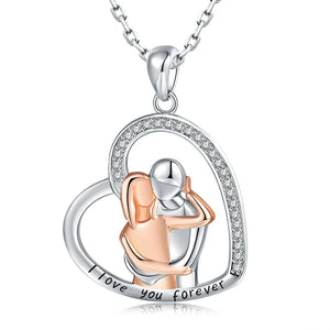 Couple Heart Love Pendant 925Sterling Silver Necklace for Women Girlfriend