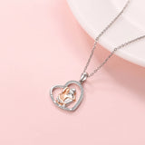 Couple Heart Love Pendant 925Sterling Silver Necklace for Women Girlfriend