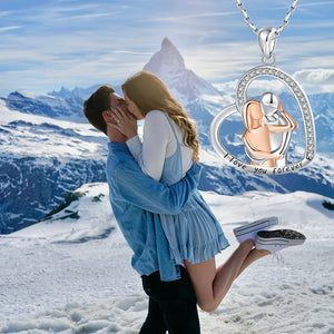 Couple Heart Love Pendant 925Sterling Silver Necklace for Women Girlfriend