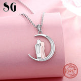 Couple Heart Rose Pendant Chain 925 Sterling Silver Wife Necklace
