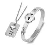Women's Couple Heart Lock Bracelet And Key Pendant Necklace